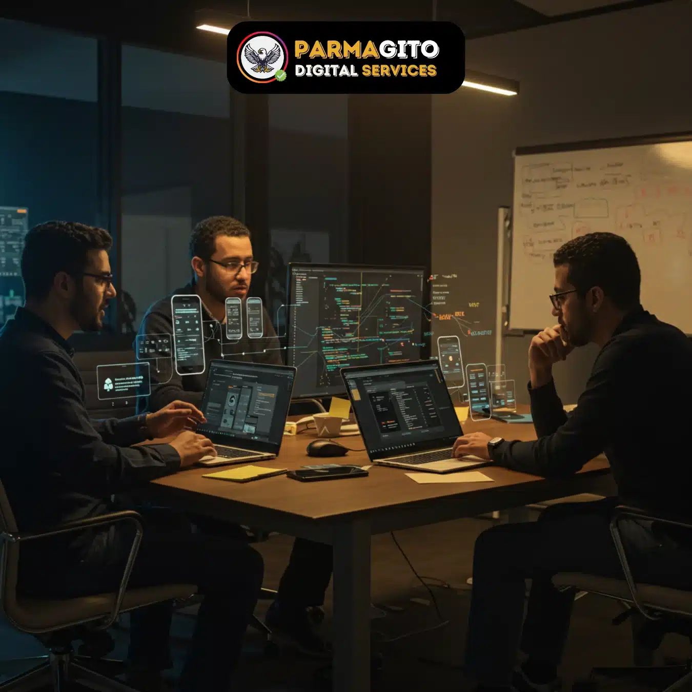 شركة تصميم مواقع وتسويق رقمي تناقش استراتيجيات السيو وتحليل الأداء داخل اجتماع احترافي