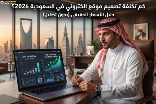 تحليل تكلفة تصميم موقع إلكتروني في السعودية 2026 مع مقارنة بين موقع منخفض التكلفة وموقع احترافي عالي التحويل